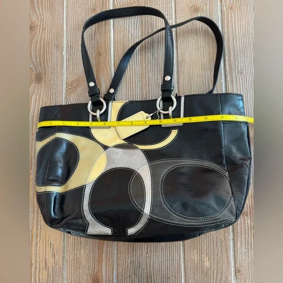 2010 Coach Opt Art Signature Patent Leather Black and Yellow Tote Bag - Picture 7 of 11
